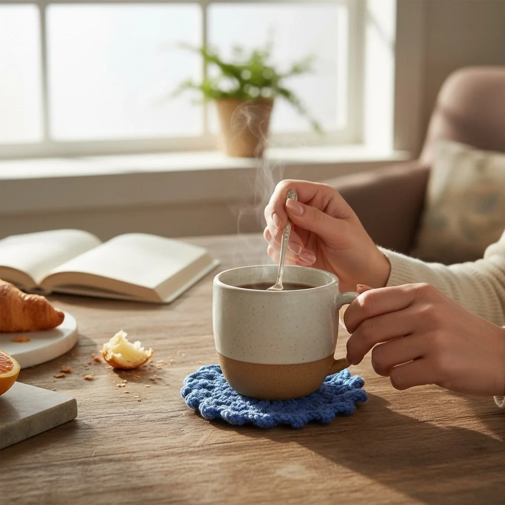 Handmade Blue Crochet Coaster Set